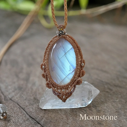幻想ブルー☆レインボームーンストーン マクラメネックレス2558
