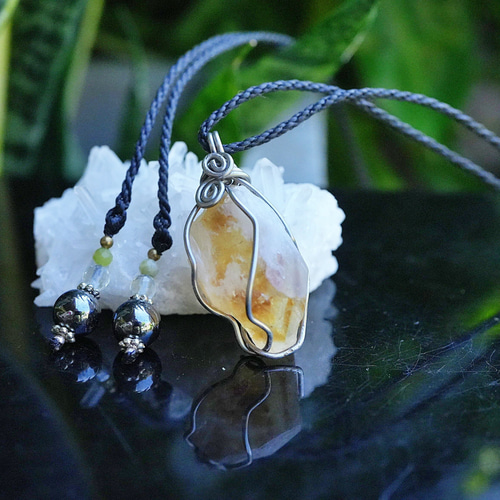 金貨の彩☆シトリン原石 ワイヤーアートネックレス2564 ネックレス