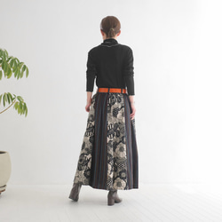 Creema 獨家款 * 獨一無二 * 大花印花 x 條紋縫線 * 長裙 * 黑色 第5張的照片