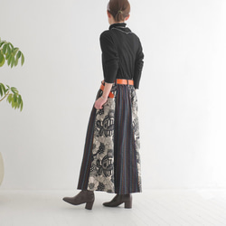 Creema 獨家款 * 獨一無二 * 大花印花 x 條紋縫線 * 長裙 * 黑色 第3張的照片