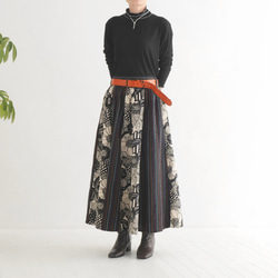 Creema 獨家款 * 獨一無二 * 大花印花 x 條紋縫線 * 長裙 * 黑色 第4張的照片