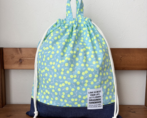 ⭐︎⭐︎確認用⭐︎⭐︎ miko　体操着袋 蛍光チェリー水色デニム 体操服入れ 体操服袋・お着替え袋 chiku.chiku