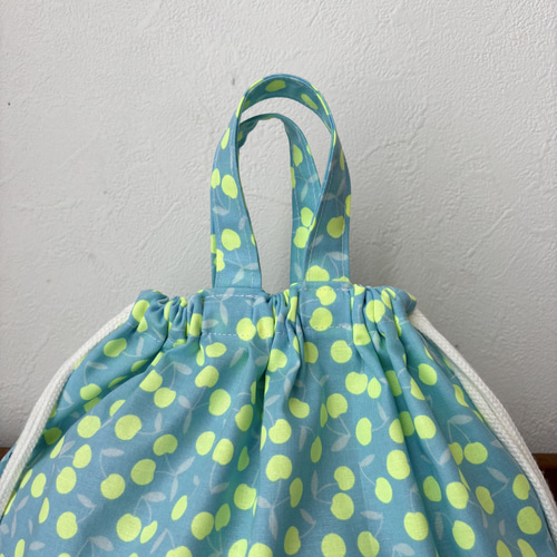 蛍光チェリー水色デニム 体操服入れ 体操服袋・お着替え袋 chiku.chiku