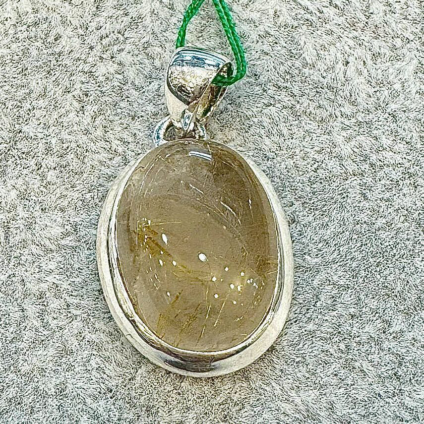 ルチルクオーツ ペンダントトップ シルバー925 刻印入り 天然石 一点物 ハンドメイド 透明感 金色 針状結晶