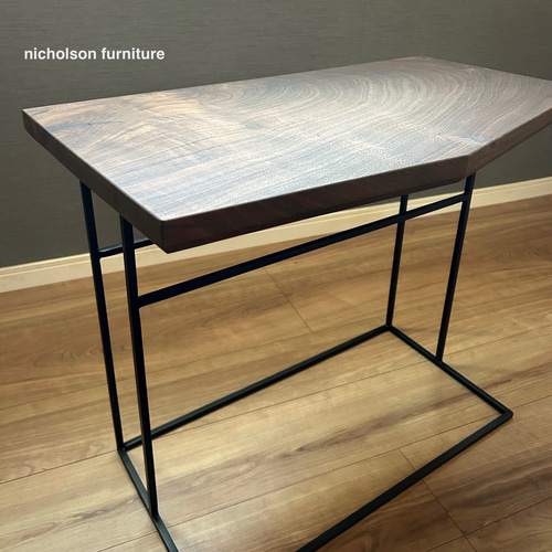 国産無垢一枚板サイドテーブル｜ブラックアイアン｜一点もの 1点物作品 】サイドテーブル 一枚板ブラックウォールナット オリジナル