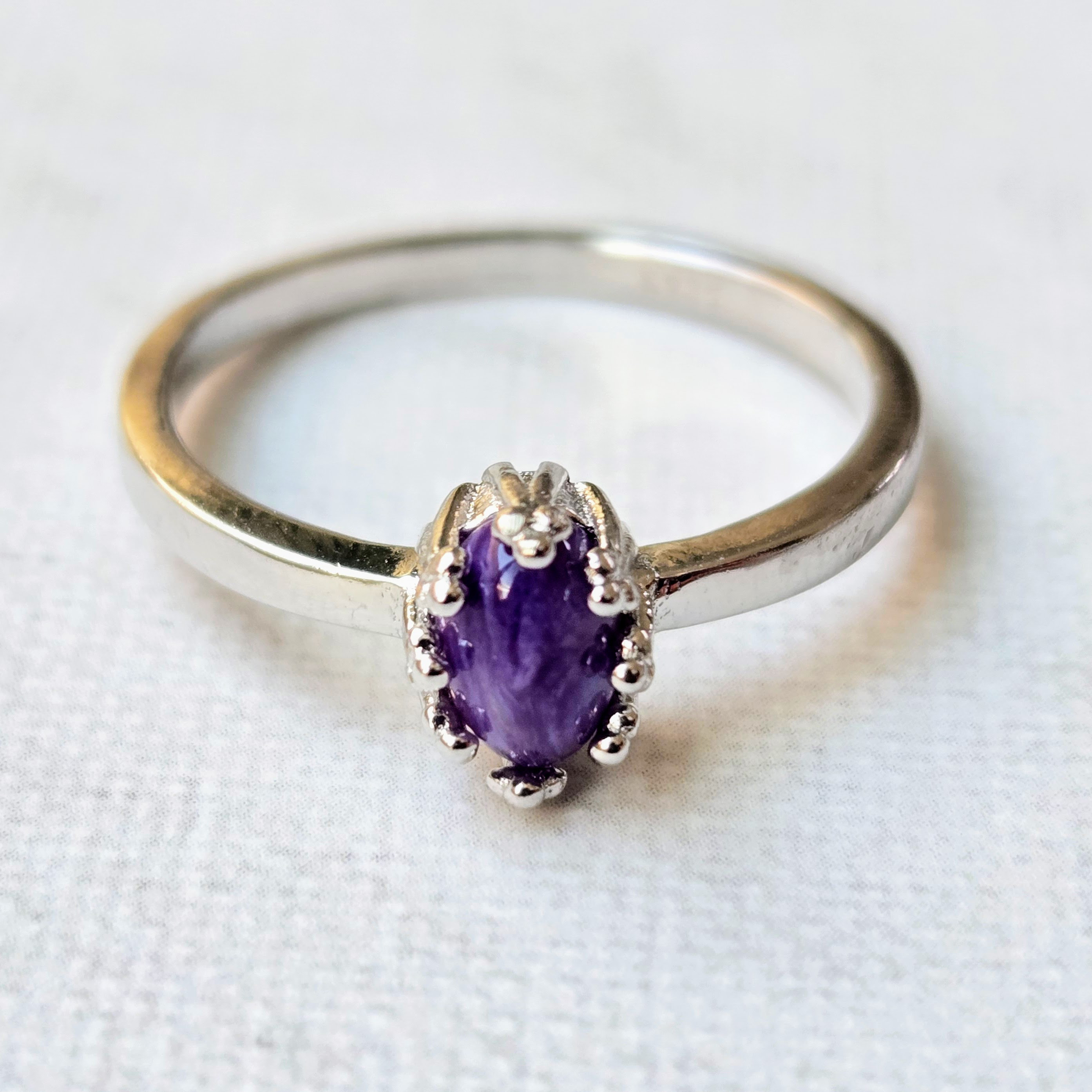 【SV925】チャロアイト リング シルバー925｜6×4mm オーバル｜三大ヒーリングストーン｜天然石 指輪 大人の紫