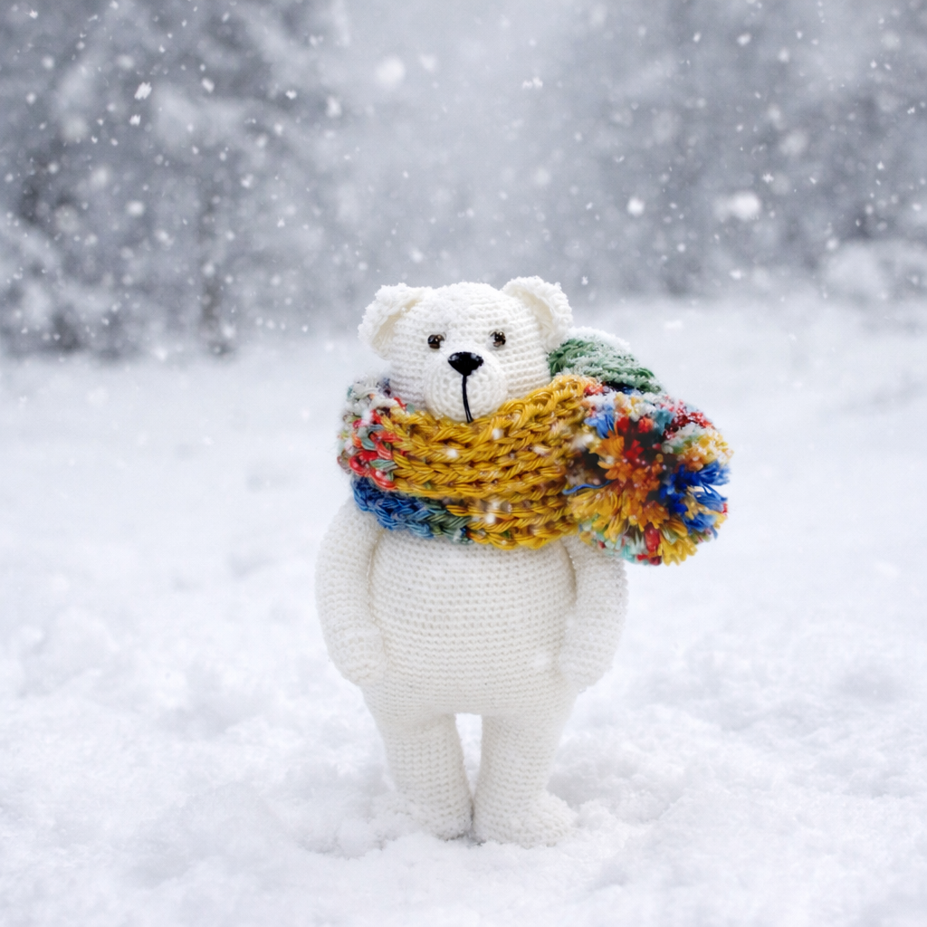 カラフルなマフラーのくまさん レース糸の編みぐるみ プチギフト 優しい温もりをプレゼント おしゃれなくま