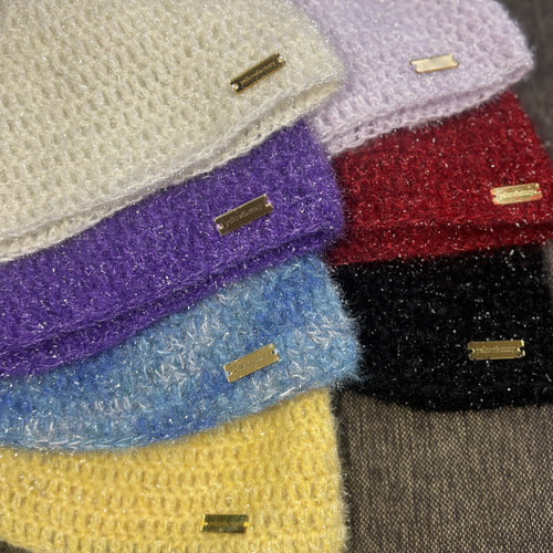 モヘアとスセミのキラキラニット帽(ピンクパープル) ニット帽