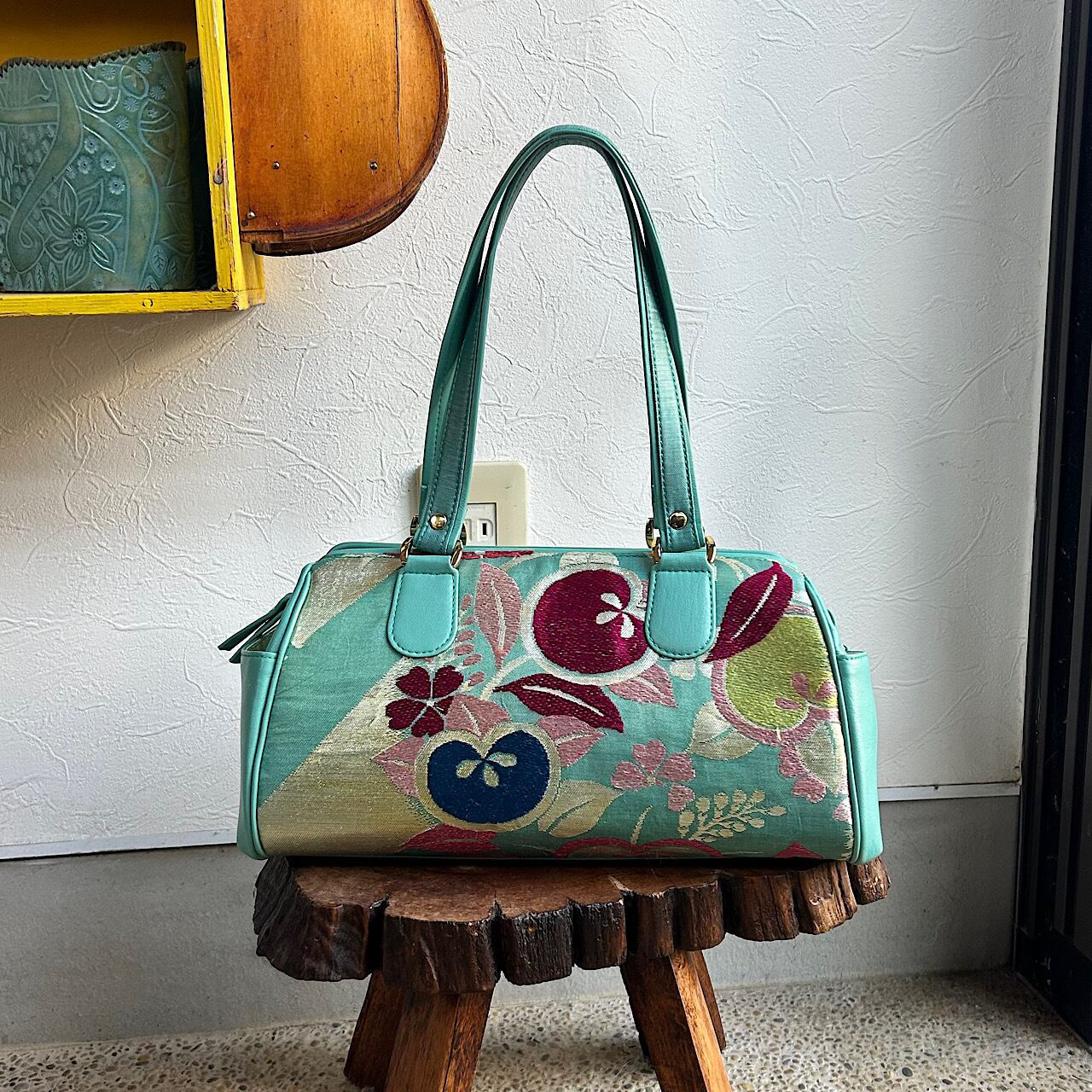 帯から作ったワイヤーボストン（ミントグリーン）01023-01