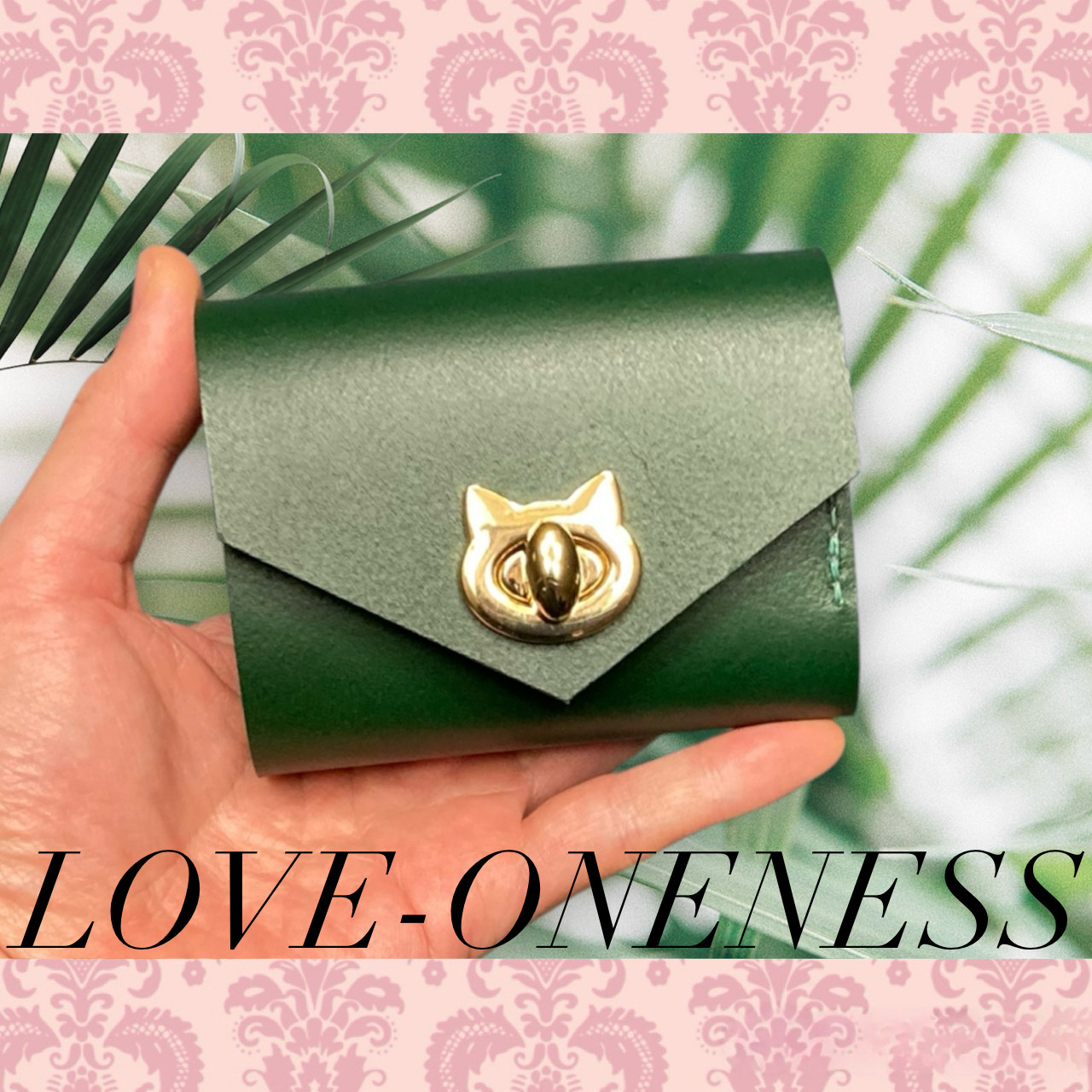 ❤【新色♪】【可愛さ×高級感♪】お洒落可愛い猫モチーフの総本革コンパクトミニ財布♪ダークグリーン 深緑 お金の運気UP♪ 7,186円