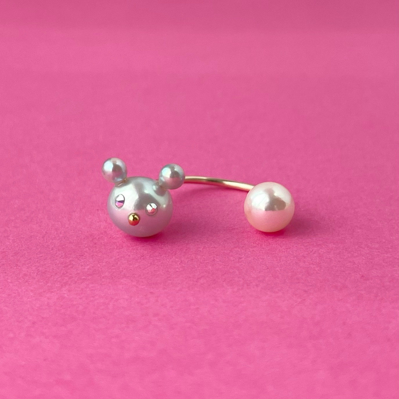 【一点もの】Akoya Bear Ring 国産あこや真珠 フォークリング