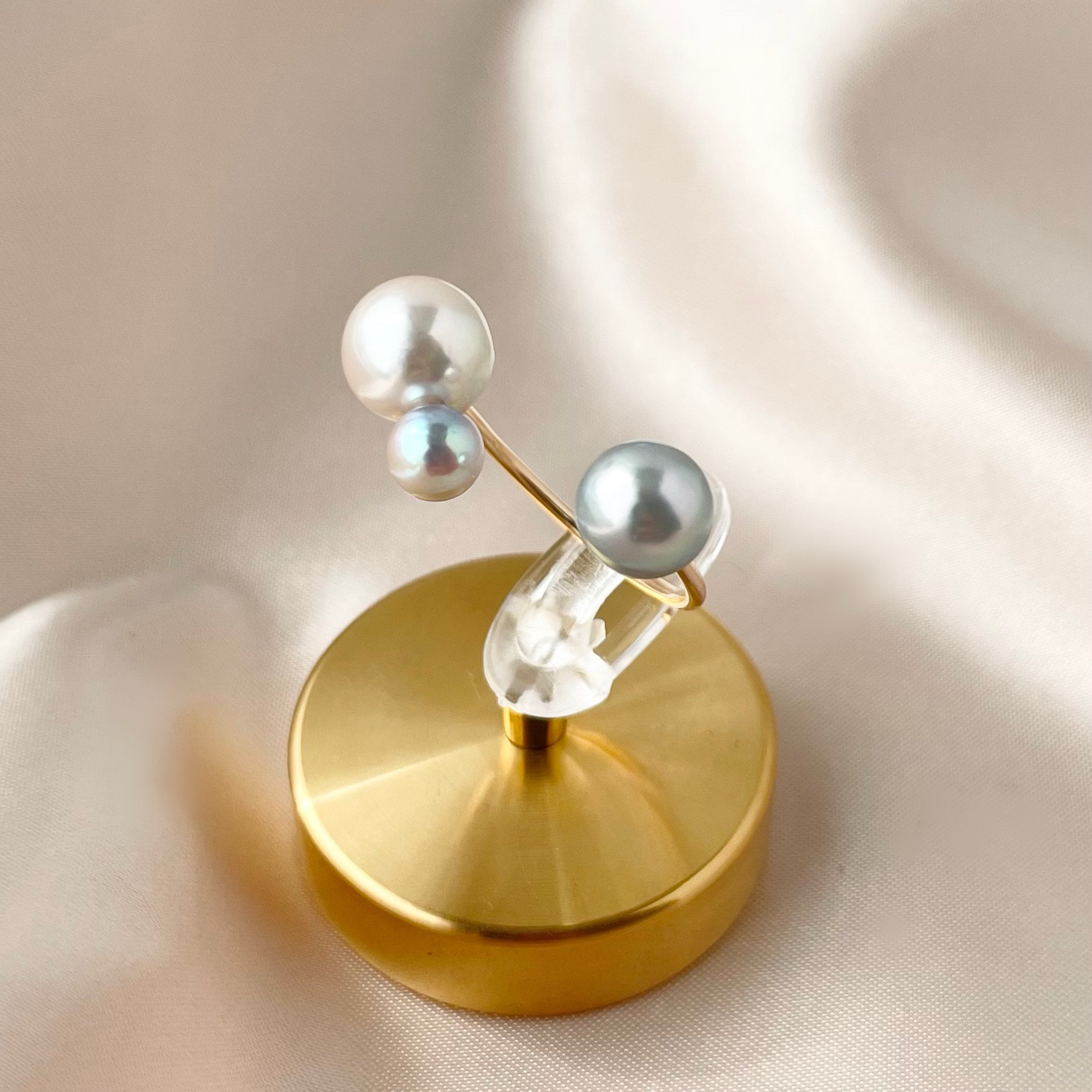 【一点もの】バブルパールリング 国産あこや真珠 フォークリング