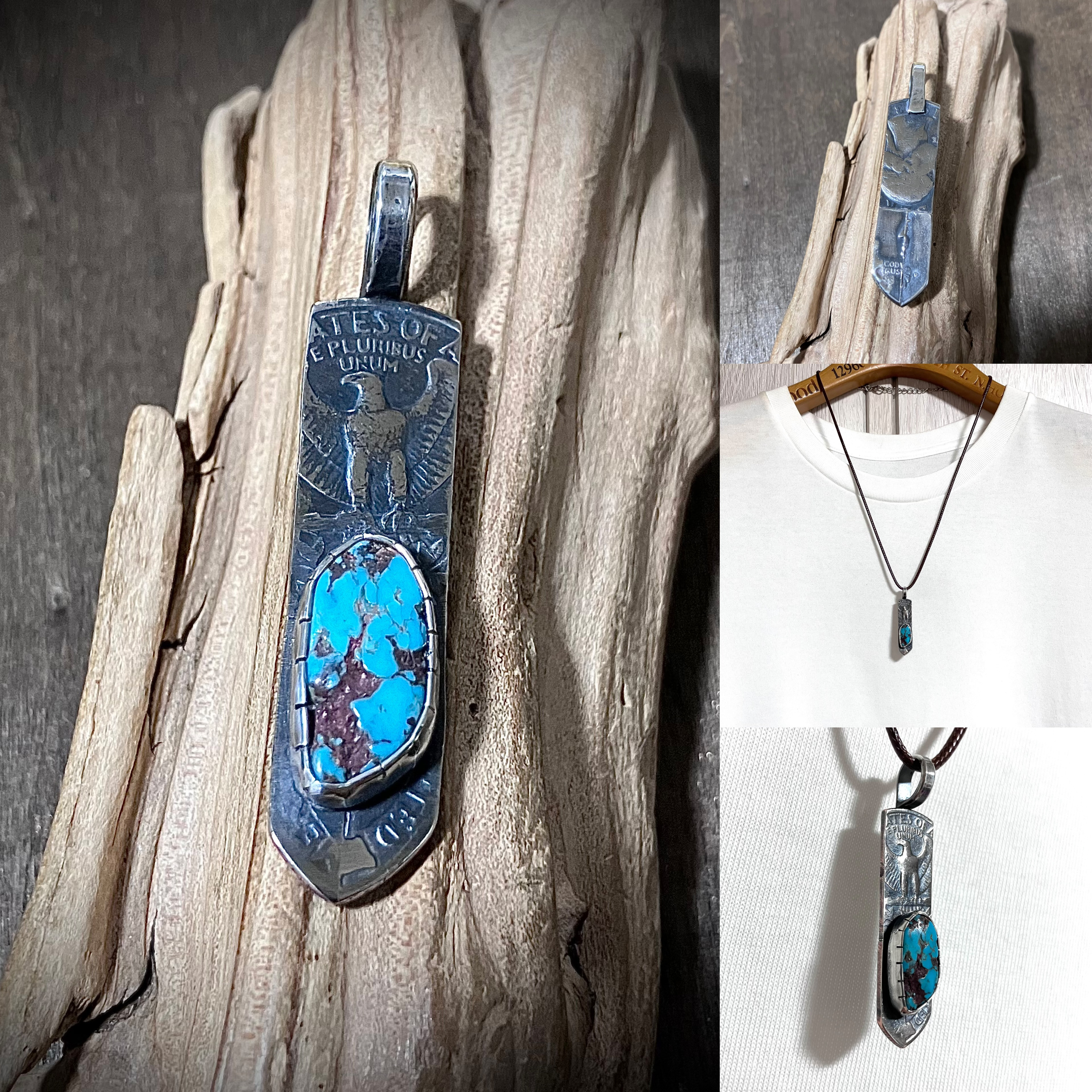 ロイストン　ターコイズ　ヴィンテージコイン　フェザー　シルバー　ネックレス　ペンダント　#インディアンジュエリー　925