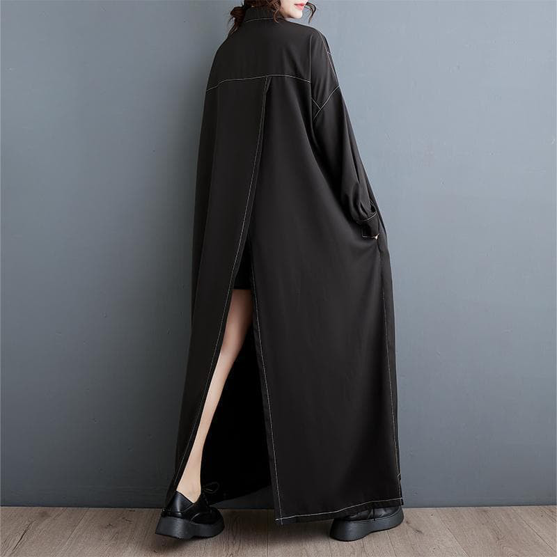 新品 大きいサイズ秋冬 ロングシャツワンピース 変形デザイン長袖スリット