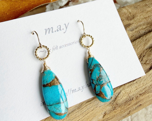 SALE‼️14kgf*ブルーコッパーターコイズ揺れるミニピアス ピアス