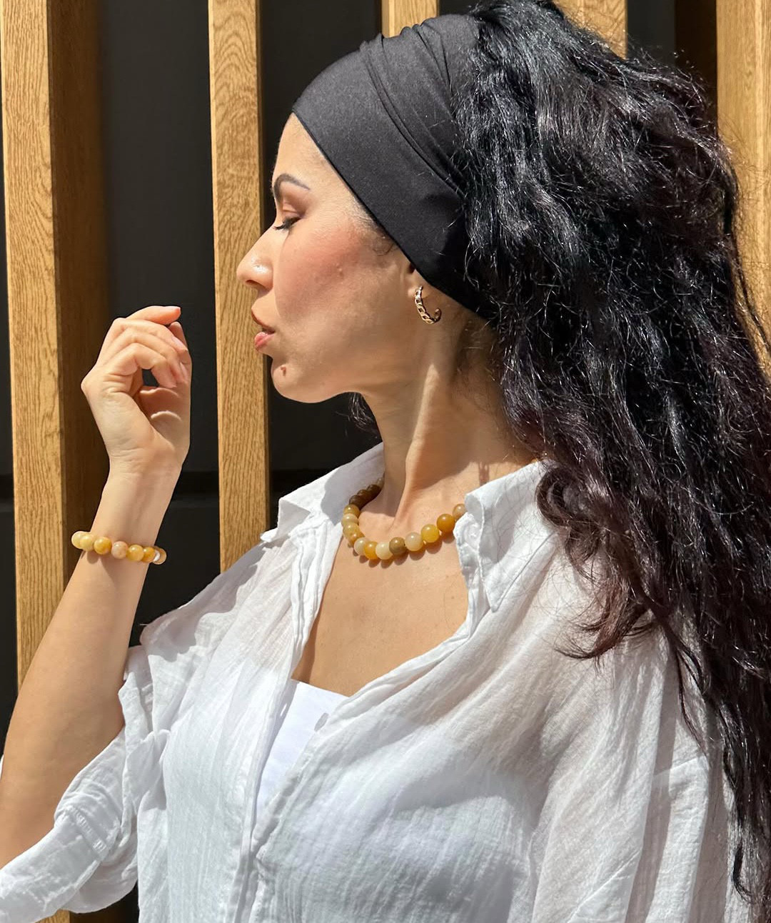 30%お得！イエローアベンチュリンネックレス＆ブレスレット２点セット｜10mm天然石×淡水パール