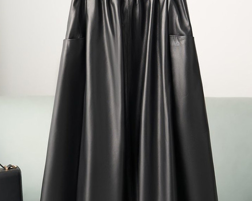 レディース高級 本革↑超ソフトなラムレザースカート黒☆ラムレザー