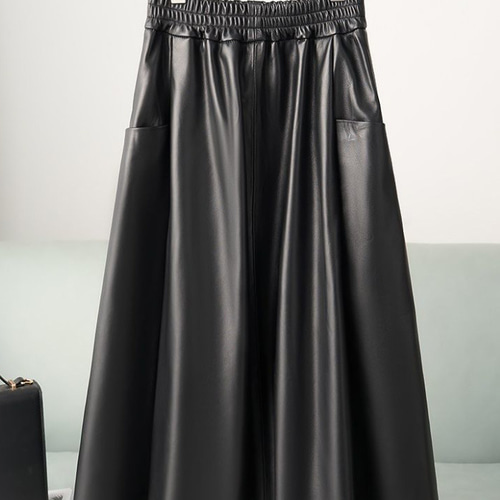 レディース高級 本革↑超ソフトなラムレザースカート黒☆ラムレザー