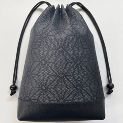 信玄袋(マチ無し、大) 、クロコダイル型押し牛革(本革)、黒 巾着バッグ