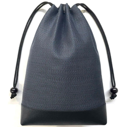 信玄袋(マチ無し、大) 、クロコダイル型押し牛革(本革)、黒 巾着バッグ