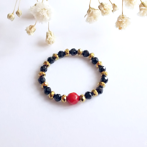 赤珊瑚&オニキスのビーズリング 指輪・リング irico 通販 20388376