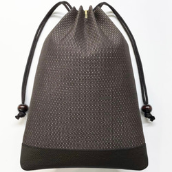 信玄袋(マチ無し、大) 、クロコダイル型押し牛革(本革)、黒 巾着バッグ