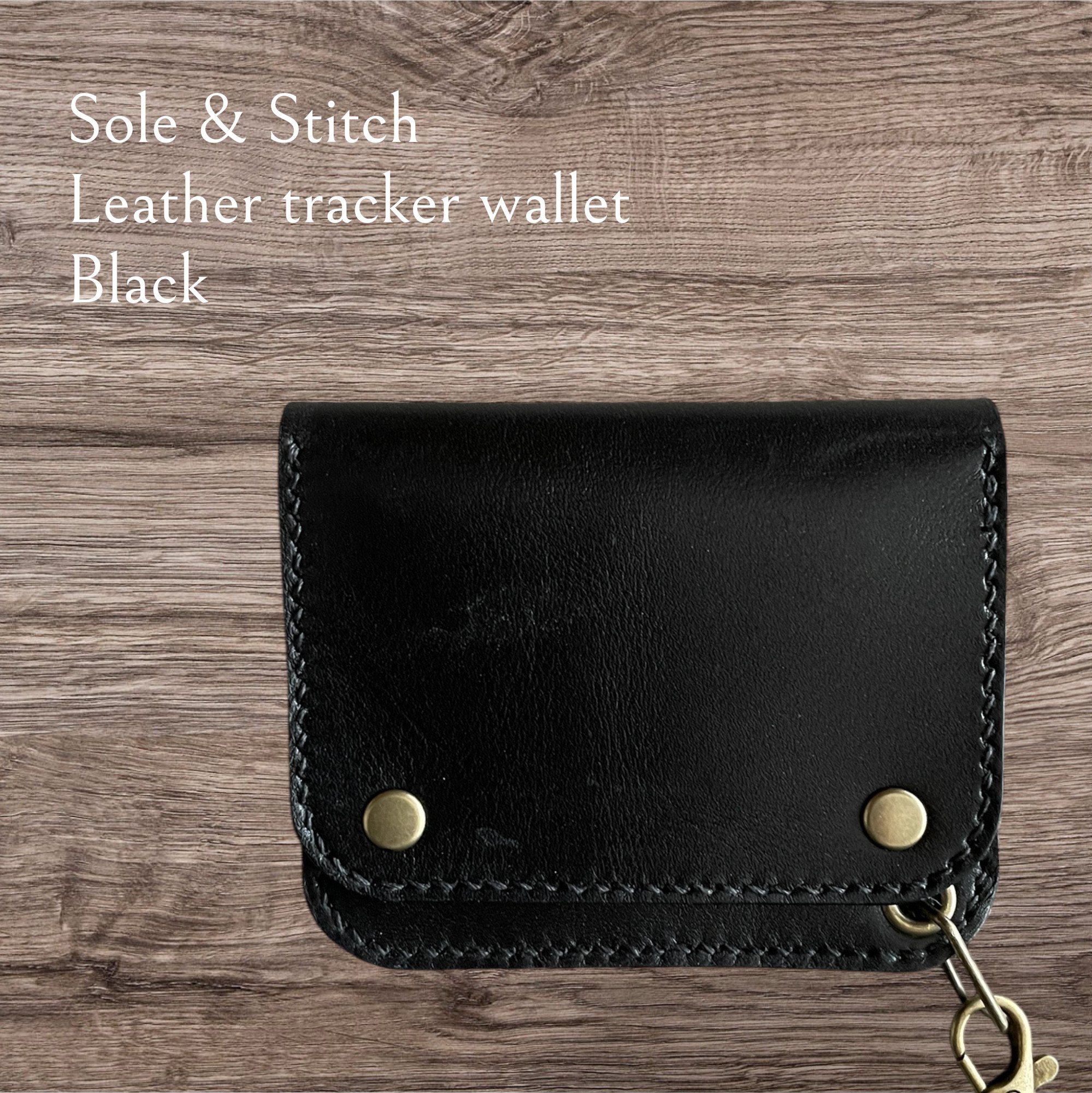 Sole&Stitch◆靴屋が作る革小物◆トラッカーウォレット／ショート／ブラック／2層式／ウォレットロープ付き／即納品 5,925円