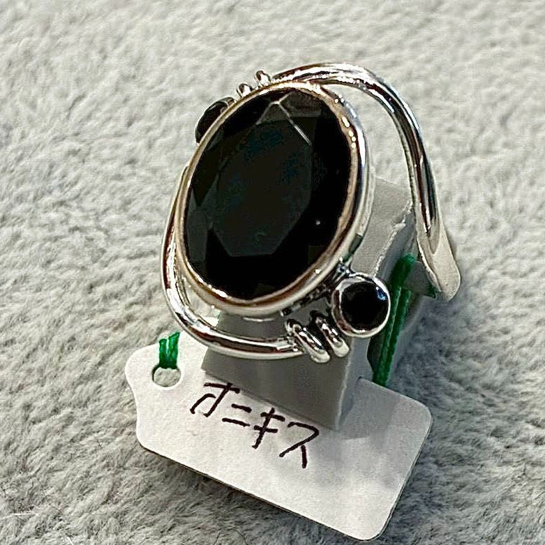 シルバーリング　13号 オニキス　シルバー925 925刻印 天然石 ハンドメイド 手作り 黒 ブラック レディース