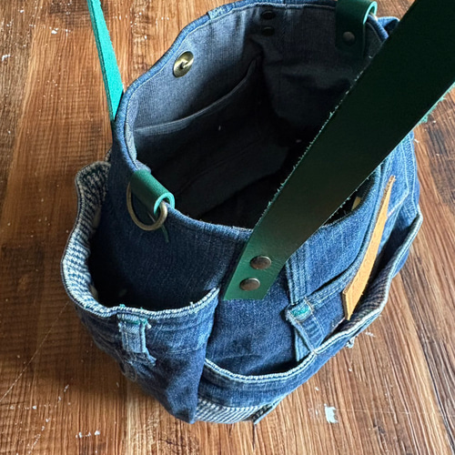 まんまるトートバッグ小サイズ オールデニムリメイク【スマホのおうち