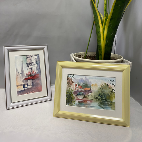 あー135）原画絵葉書2枚セット 水彩画 風景画 ミニ絵 ウォール