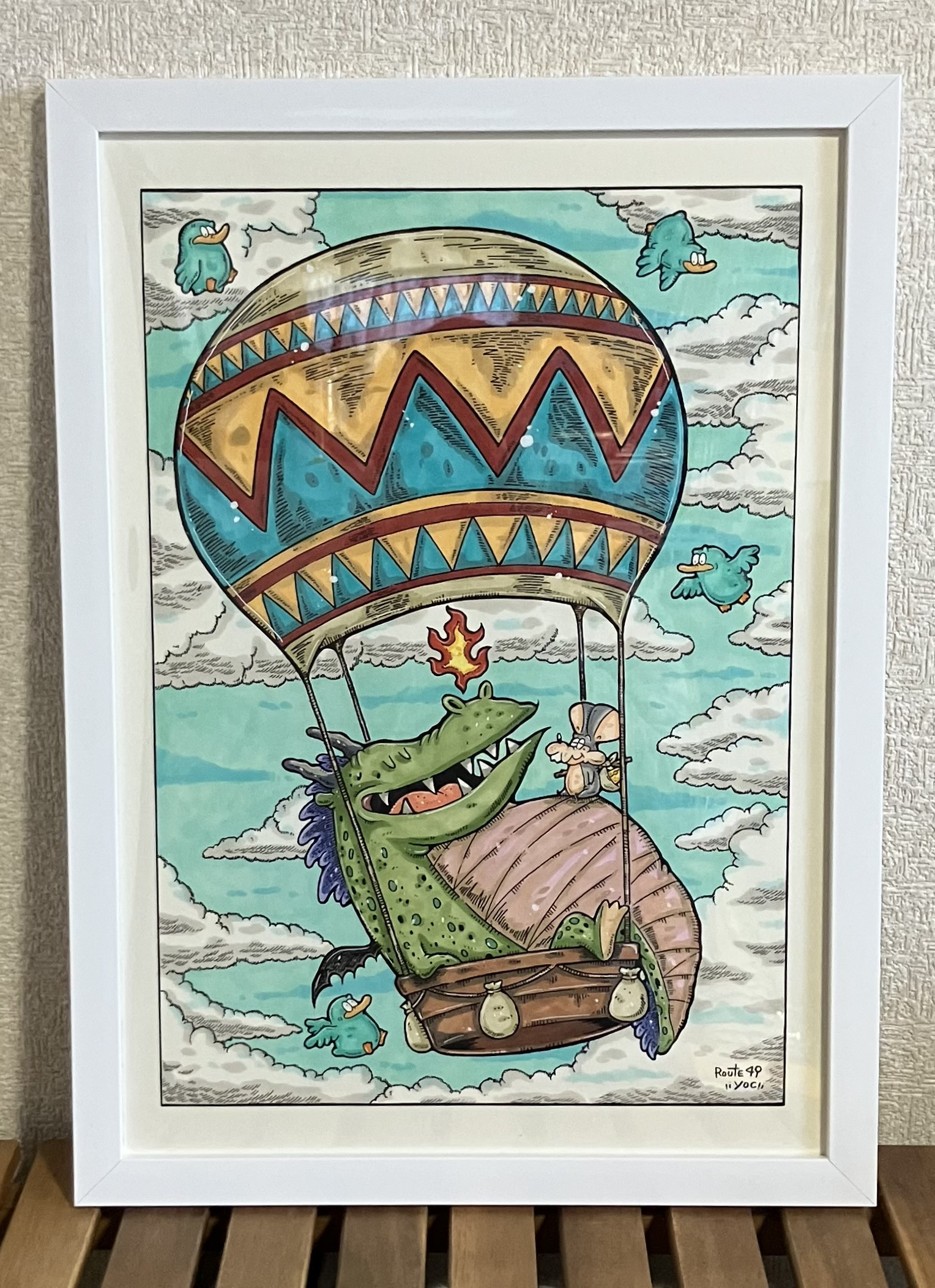 【気球とドラゴンとねずみ】原画　イラスト　絵　アート　マーカー