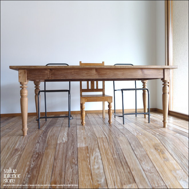 オールドチーク無垢材 テーブルBolz191cm ダイニングテーブル 店舗什器 陳列テーブル 古材家具 什器 無垢材家具