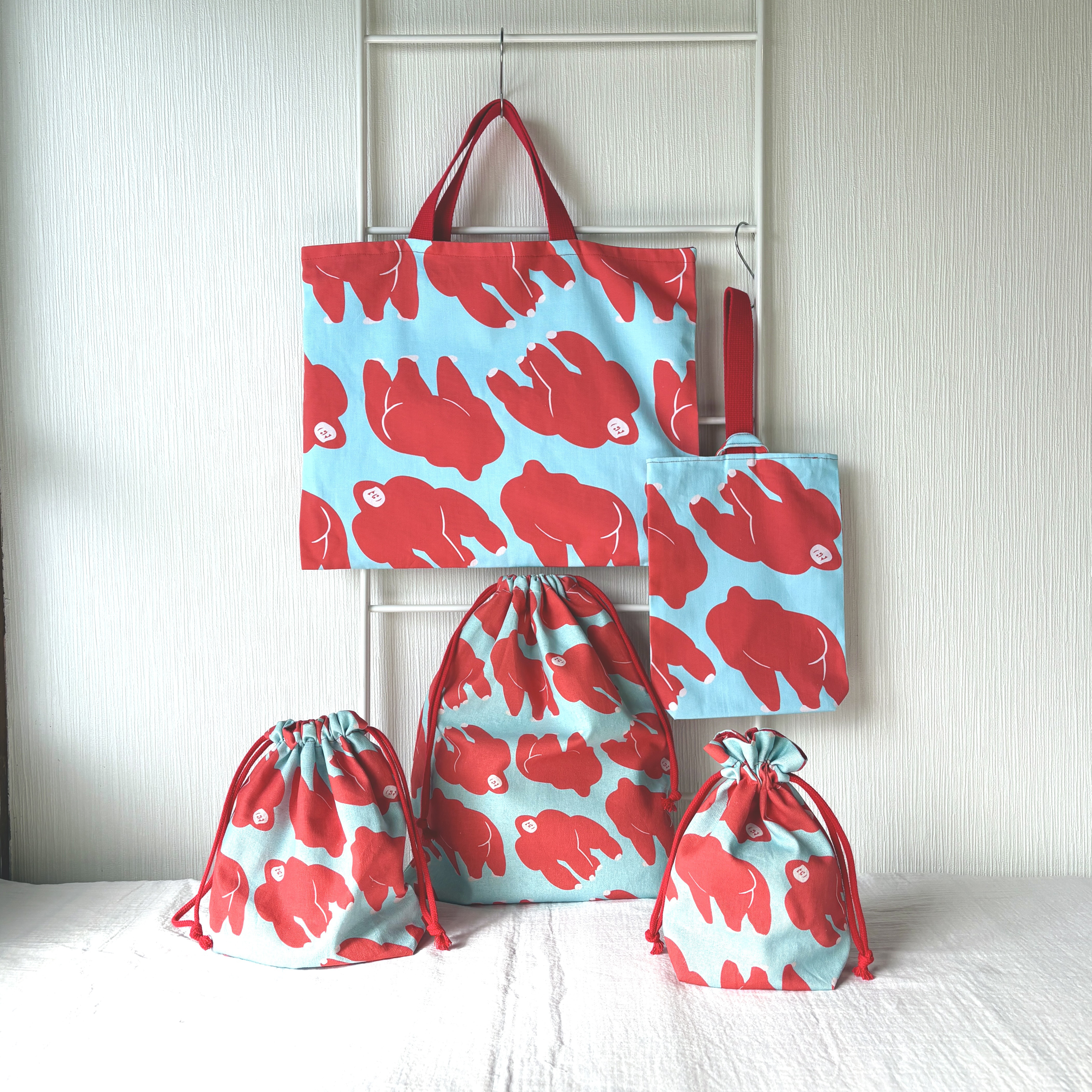 《レトロポップなゴリラ柄》　入園5点セット　オリジナル生地　入園グッズ