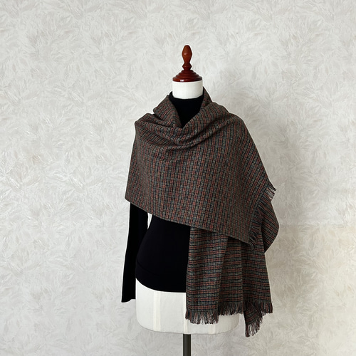 新潟産コットン・チェックのマフラー✴︎オレンジレッド マフラー 來未