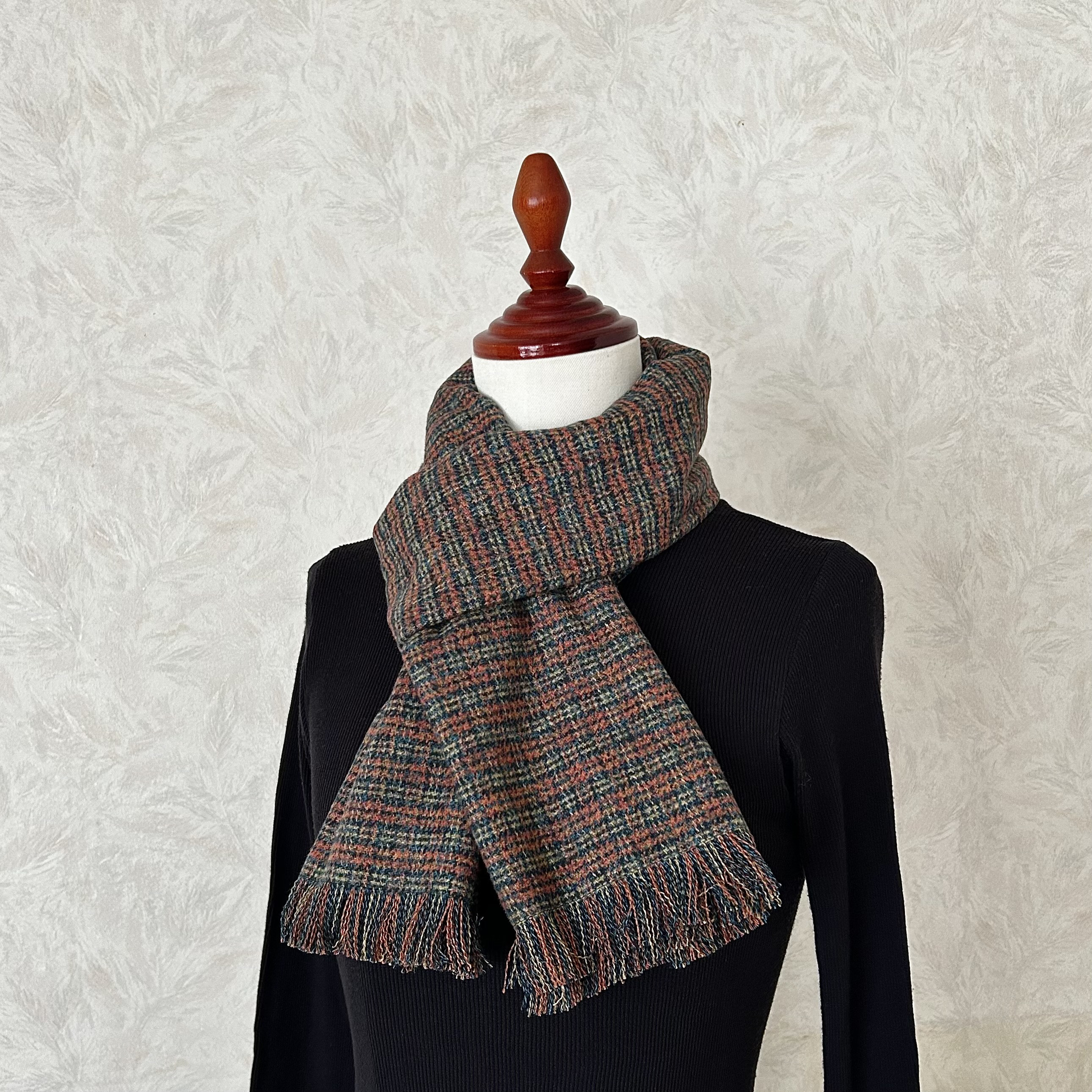 新潟産コットン・チェックのマフラー✴︎オレンジレッド