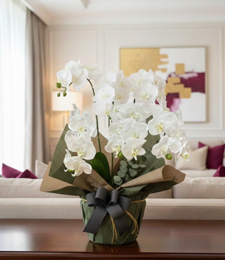 【新発売】モダン胡蝶蘭5本立て　高級光触媒アーティフィシャルフラワー　春の超早割2026