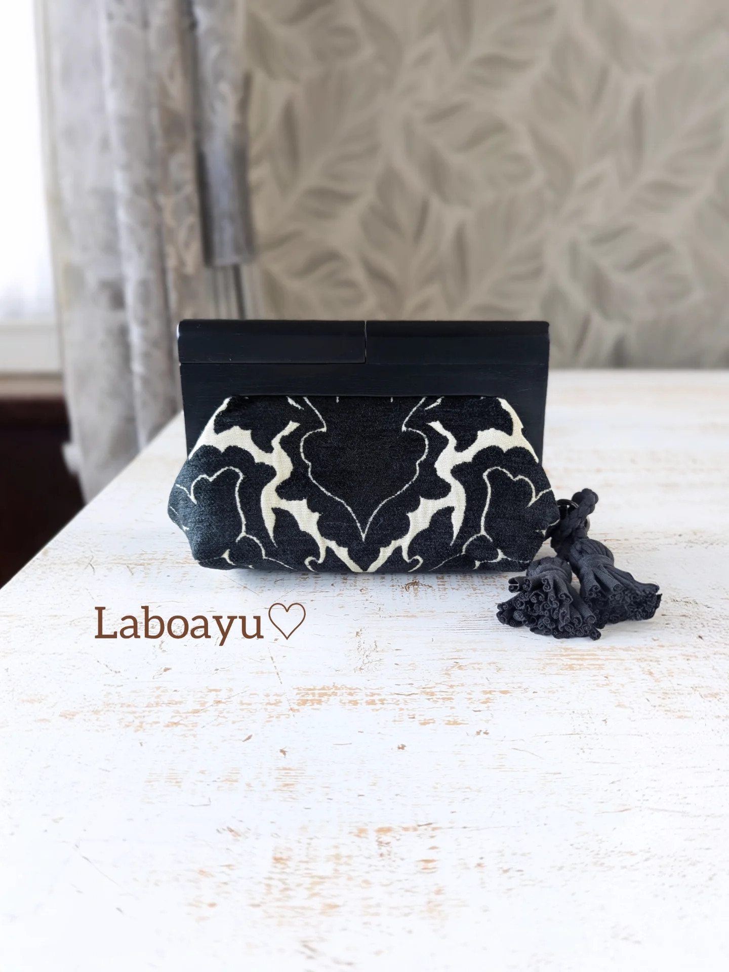 ハイクラスダマスク柄ファブリッククラッチバッグBlack