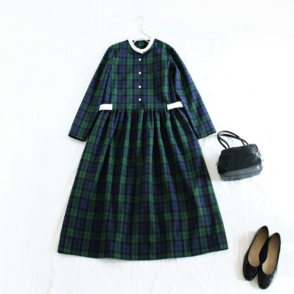 c_o_c_o_r_o　クラシックな品の良さが薫るタ－タンチェック（ブラックウォッチ）コットンワンピース