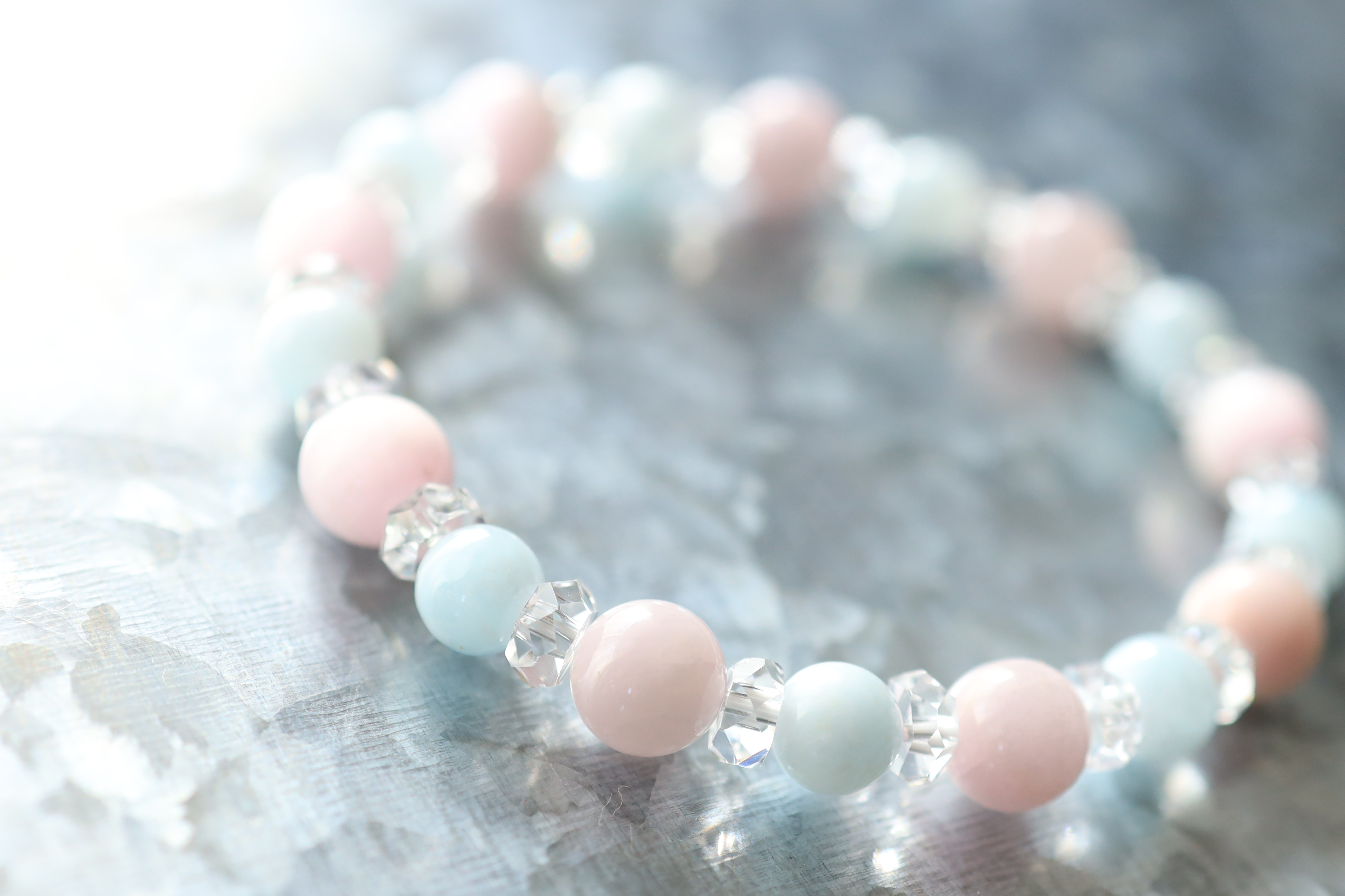 …☆プレミアムブレス☆クンツァイト（キャッツアイ有）：約8ミリ＆アイスラリマー：7ミリ☆天然石ブレスレット☆…