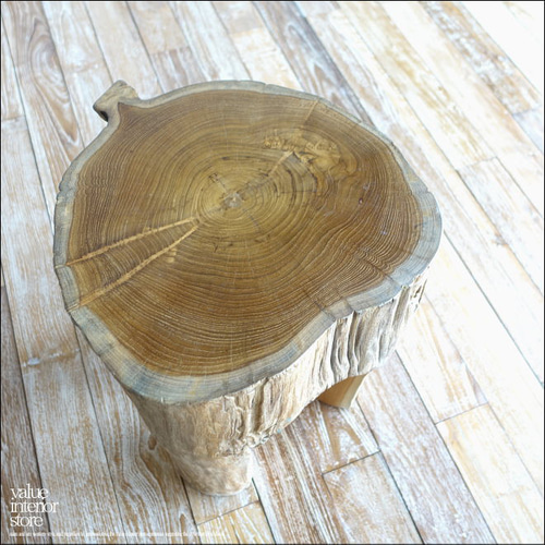 チーク無垢材 削り出しスツールTrin イス プリミティブチェア 丸太