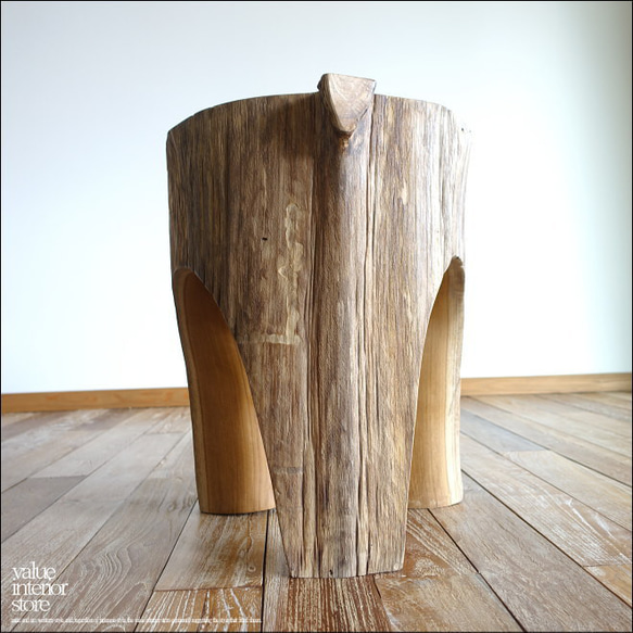 チーク無垢材 削り出しスツールTrin イス プリミティブチェア 丸太