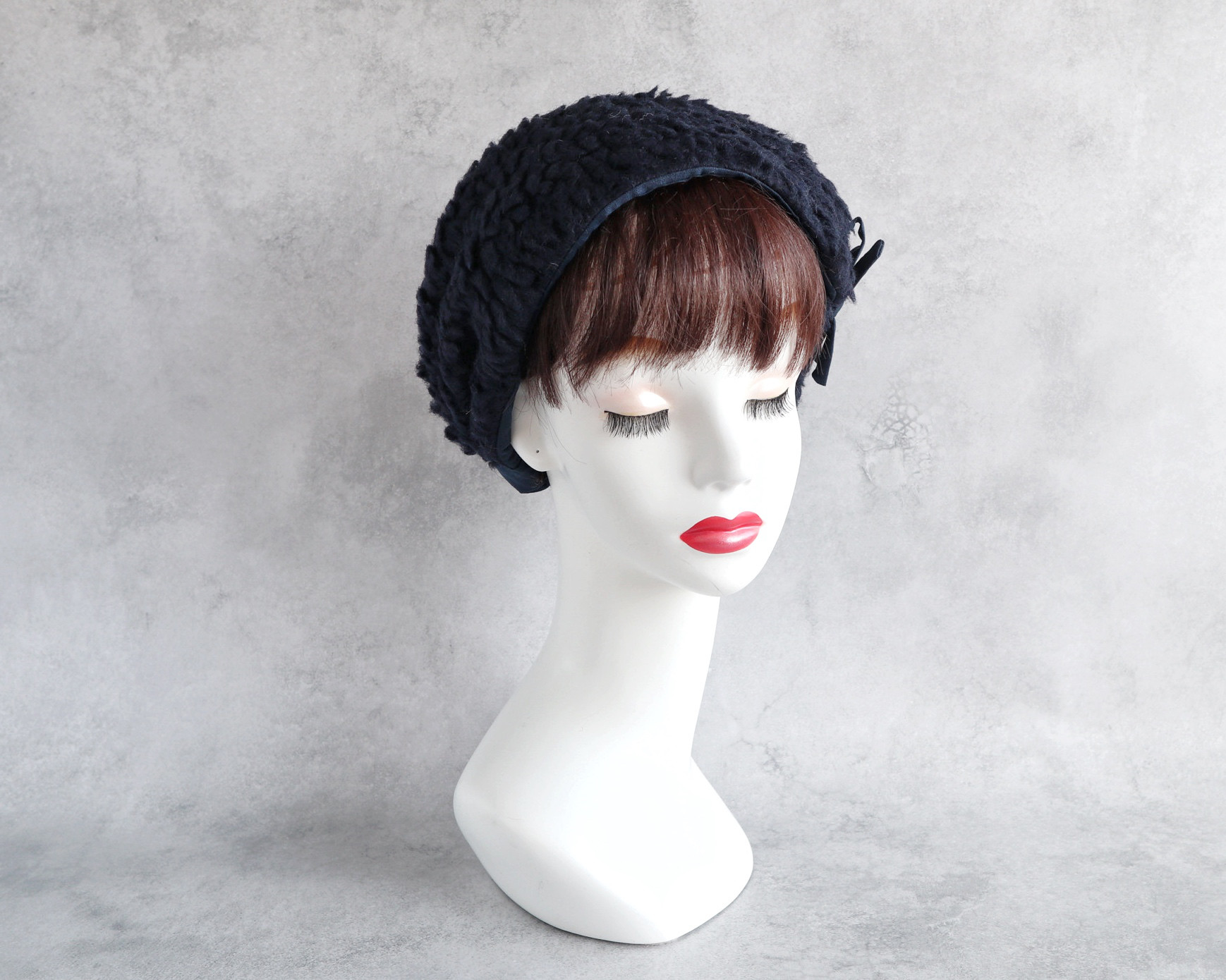 イタリア製 上質ボアのヘアターバン（ネイビー）