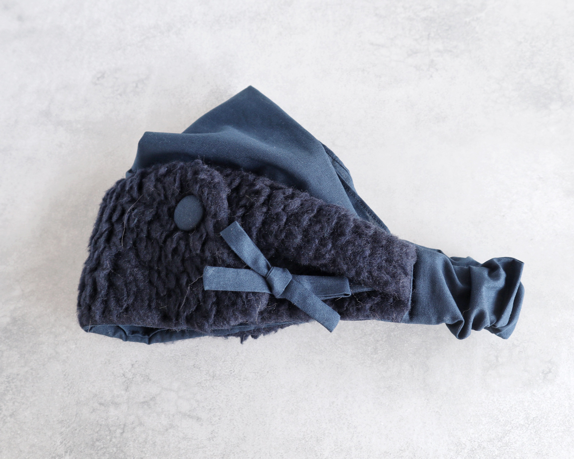 イタリア製 上質ボアのヘアターバン（ネイビー）