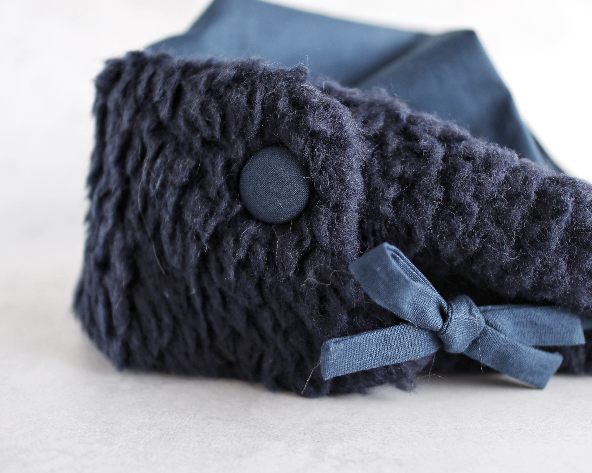 イタリア製 上質ボアのヘアターバン（ネイビー）