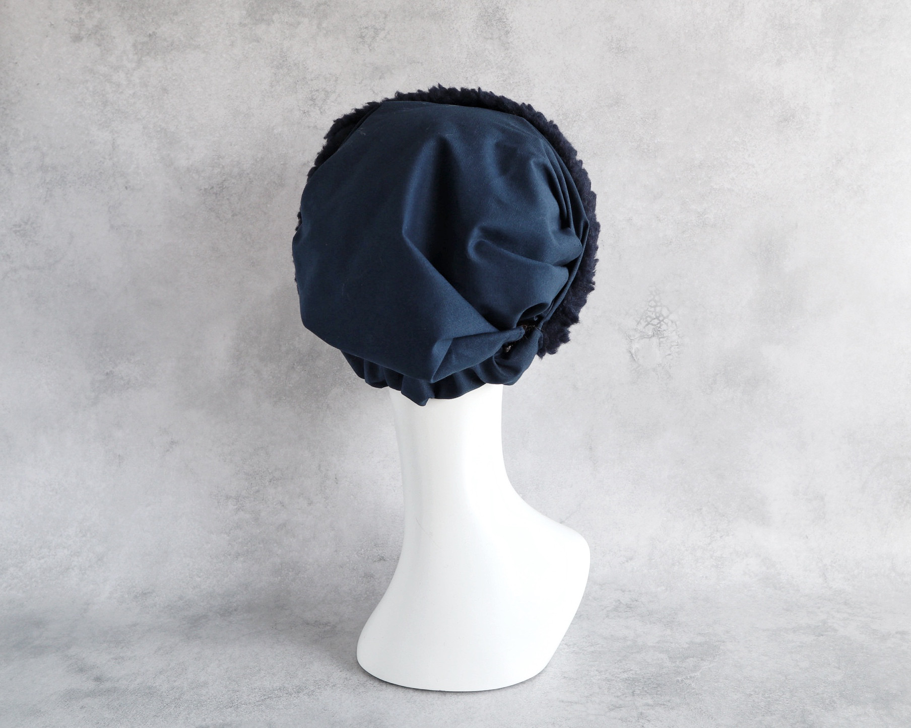 イタリア製 上質ボアのヘアターバン（ネイビー）