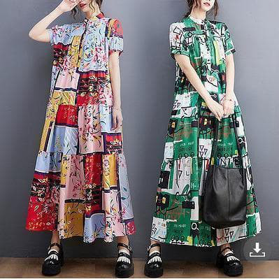 大きいサイズ レディース ワンピース　ロング　春夏 秋 新品 半袖 グリーン