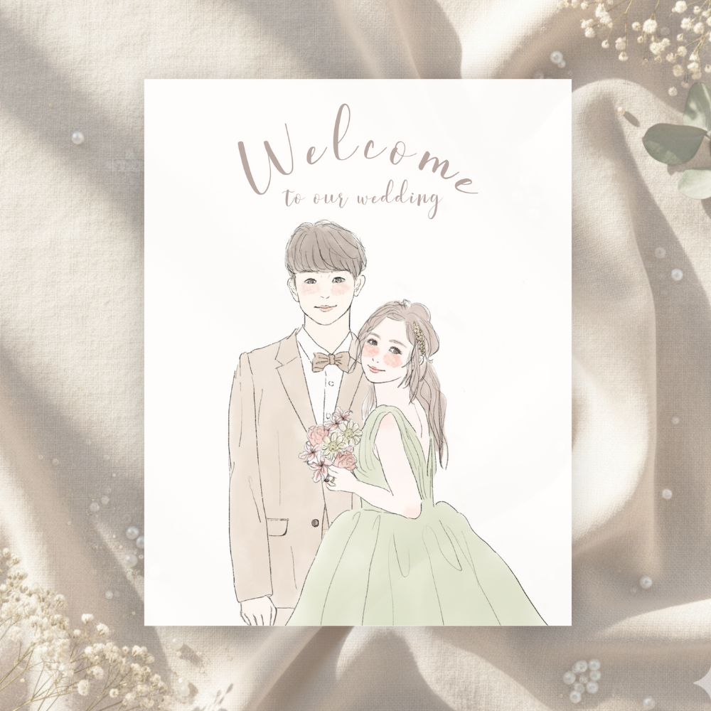 【再開記念SALE・先着3名様】ニュアンス似顔絵 ウェルカムボード｜オーダーメイド 線画イラスト｜結婚祝い・前撮り・20