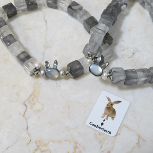 がま様ブレスレット Wrapping ribbon bracelet◇Onyx・Crystal quartz・Pearl ブレスレット