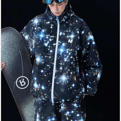 25-26 スノーボードウェア 上下セット 星柄 黒 3L メンズ レディース