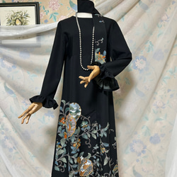 ツーウェイのお袖 MLサイズ 友禅染め 黒留袖ドレス＆リボンベルト 長袖